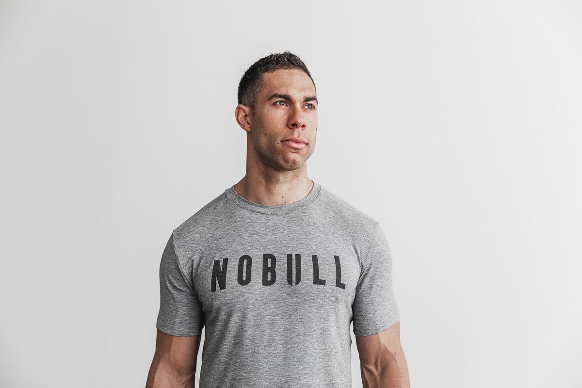 Nobull Men\'s T Shirts Grey | Australia (LV2948)